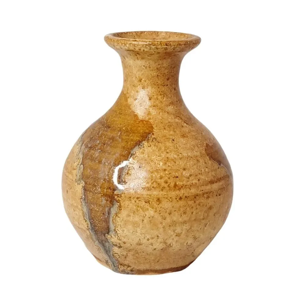 Vintage Art Pottery Vase Yellow Brown Drip‎ Glaze Ceramic Bud Vase Boho Signed